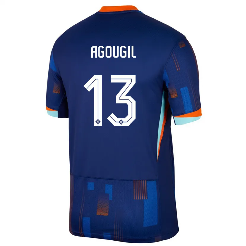 Danxen Pánské Nizozemsko Oualid Agougil #13 Modrý Daleko Hráčské Dresy 24-26 Dres