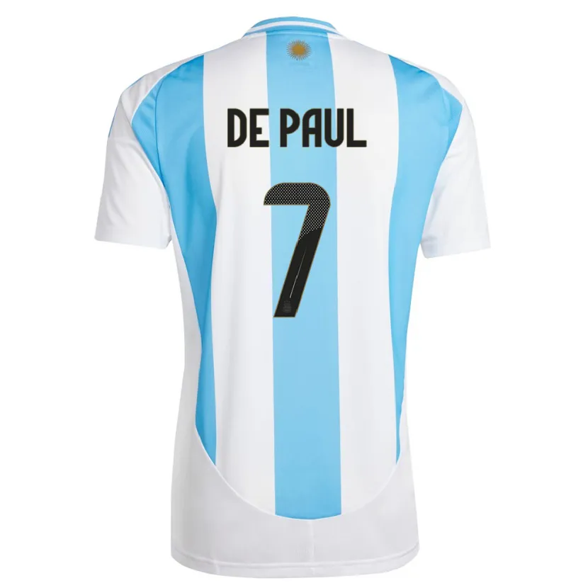 Danxen Dámské Argentina Rodrigo De Paul #7 Bílá Modrá Domů Hráčské Dresy 24-26 Dres