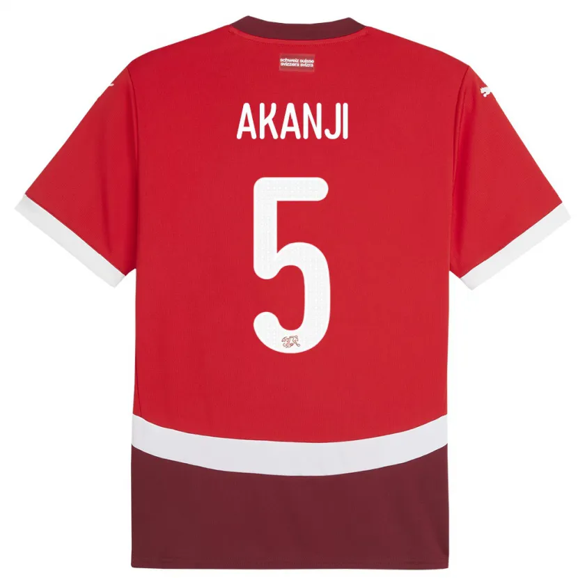 Danxen Dámské Švýcarsko Manuel Akanji #5 Červené Domů Hráčské Dresy 24-26 Dres