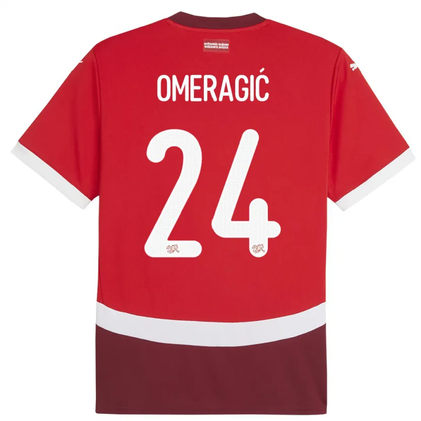 Danxen Dámské Švýcarsko Becir Omeragic #24 Červené Domů Hráčské Dresy 24-26 Dres