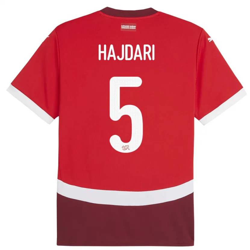 Danxen Dámské Švýcarsko Albian Hajdari #5 Červené Domů Hráčské Dresy 24-26 Dres