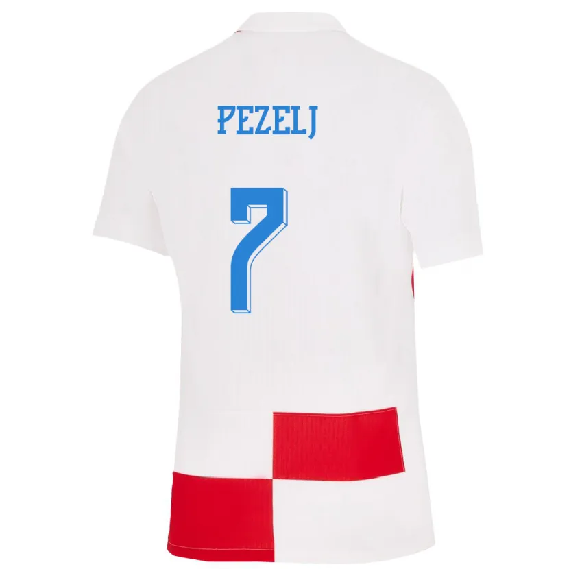 Danxen Dámské Chorvatsko Petra Pezelj #7 Bílá Červená Domů Hráčské Dresy 24-26 Dres