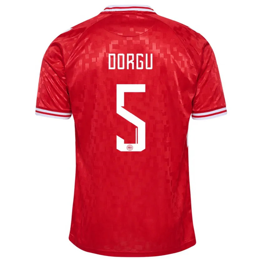 Danxen Dámské Dánsko Patrick Dorgu #5 Červené Domů Hráčské Dresy 24-26 Dres