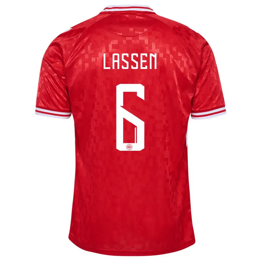 Danxen Dámské Dánsko Noah Lassen #6 Červené Domů Hráčské Dresy 24-26 Dres