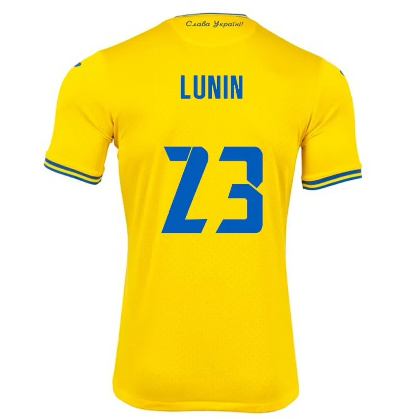 Danxen Dámské Ukrajina Andriy Lunin #23 Žlutá Domů Hráčské Dresy 24-26 Dres