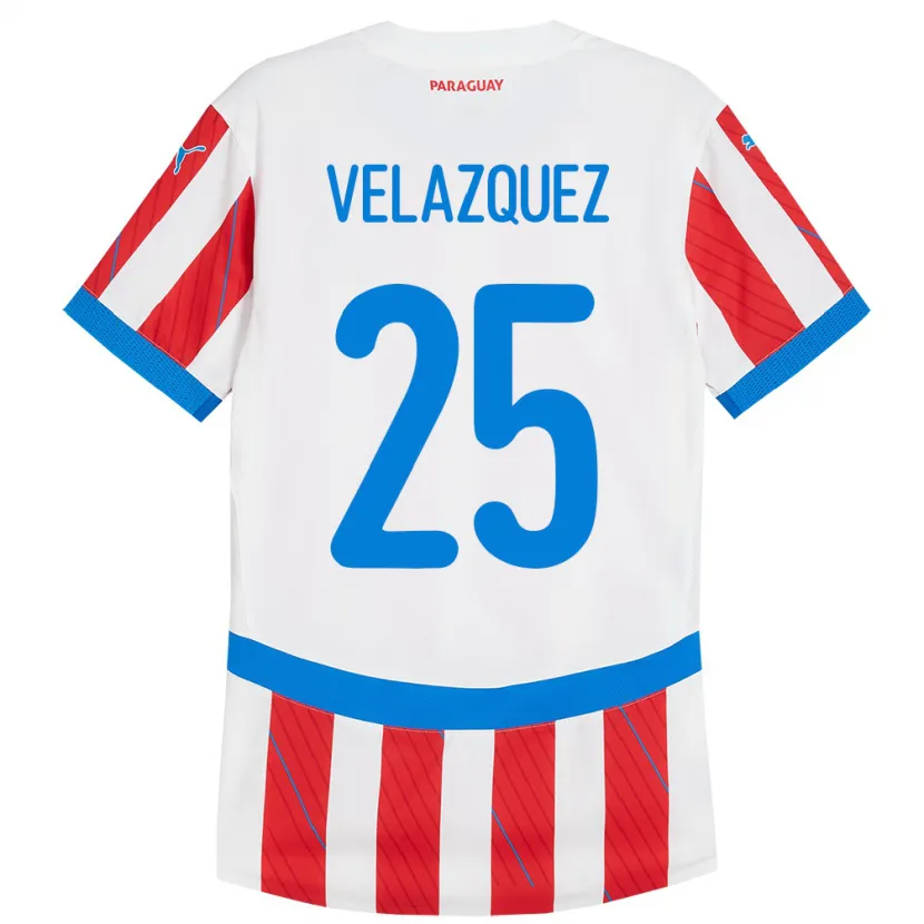 Danxen Dámské Paraguay Gustavo Velázquez #25 Bílá Červená Domů Hráčské Dresy 24-26 Dres