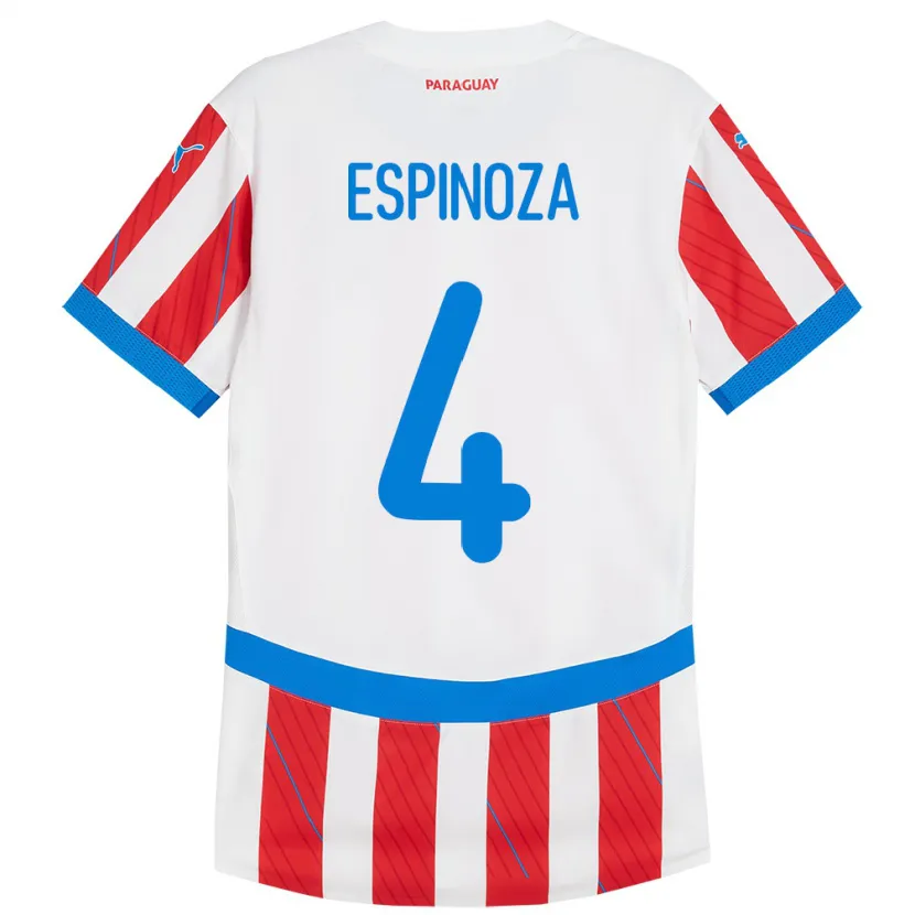 Danxen Dámské Paraguay Matías Espinoza #4 Bílá Červená Domů Hráčské Dresy 24-26 Dres