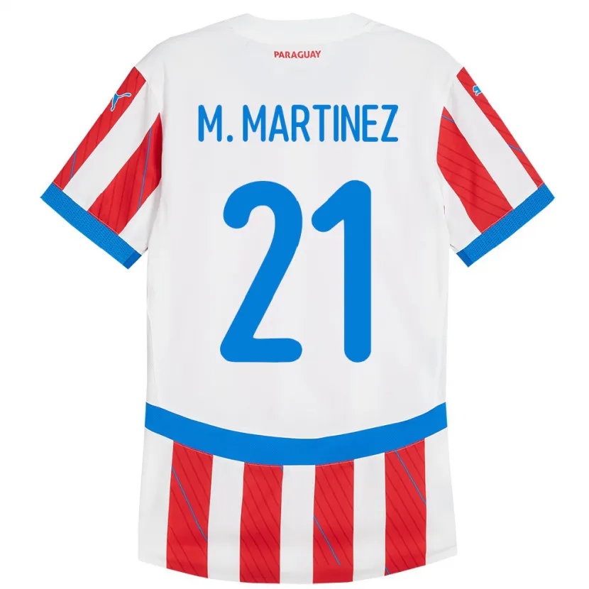 Danxen Dámské Paraguay María Martínez #21 Bílá Červená Domů Hráčské Dresy 24-26 Dres