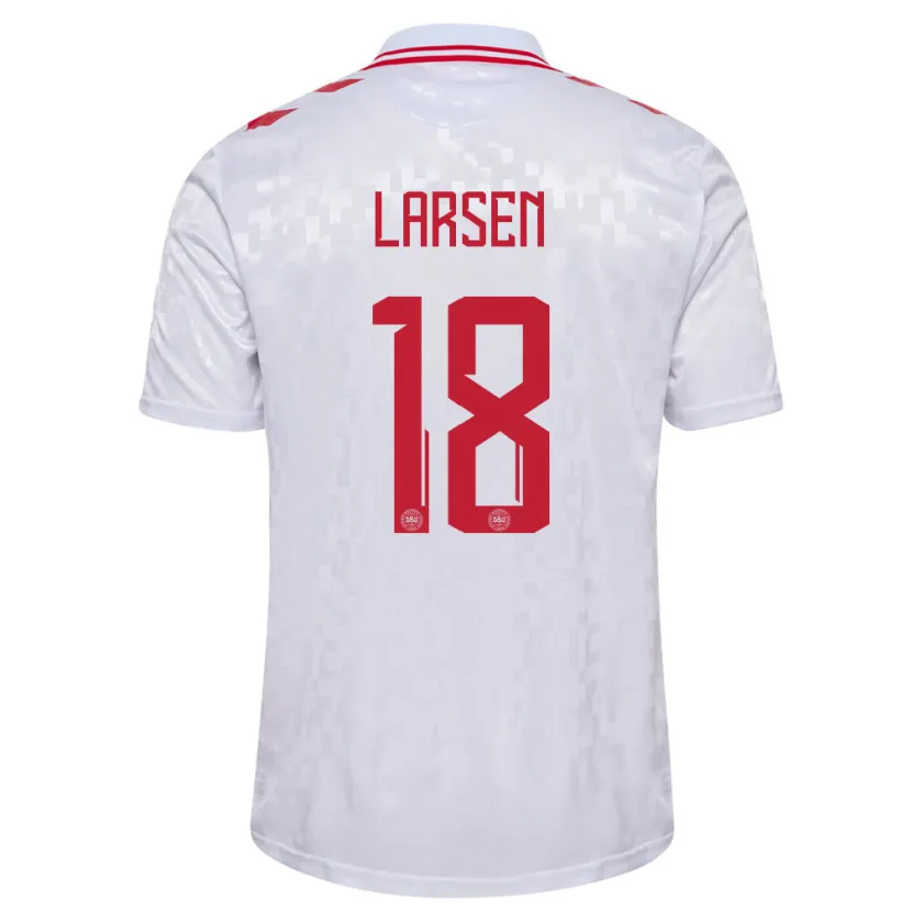 Danxen Dámské Dánsko Lukas Larsen #18 Bílý Daleko Hráčské Dresy 24-26 Dres