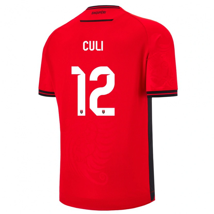 Danxen Dětské Albánie Daniel Culi #12 Červená Černá Domů Hráčské Dresy 26-28 Dres