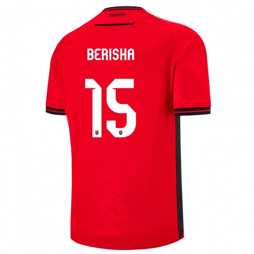 Danxen Dětské Albánie Gresa Berisha #15 Červená Černá Domů Hráčské Dresy 26-28 Dres