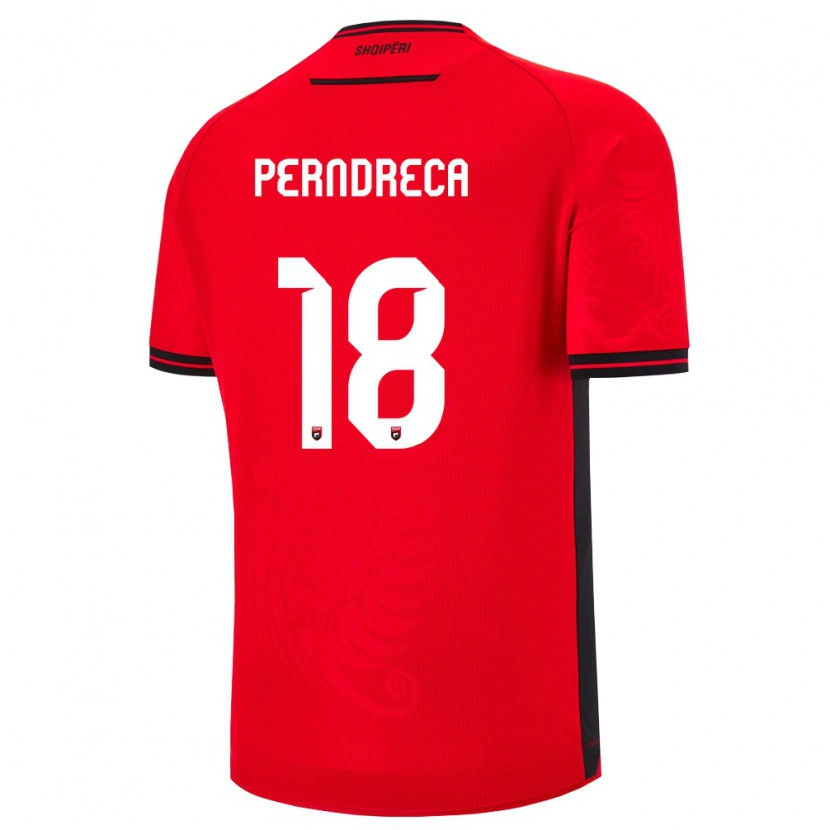 Danxen Dětské Albánie Fabjan Perndreca #18 Červená Černá Domů Hráčské Dresy 26-28 Dres