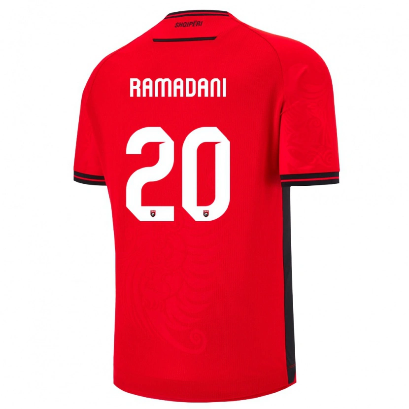 Danxen Dětské Albánie Ylber Ramadani #20 Červená Černá Domů Hráčské Dresy 26-28 Dres