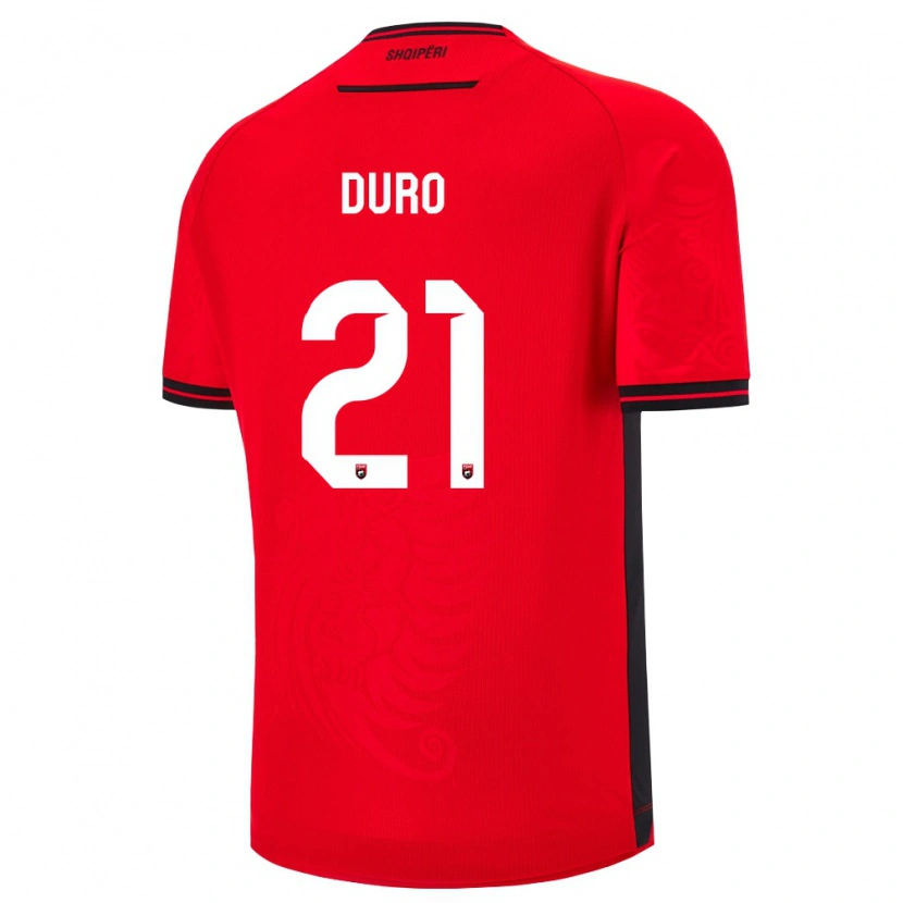 Danxen Dětské Albánie Dejvi Duro #21 Červená Černá Domů Hráčské Dresy 26-28 Dres