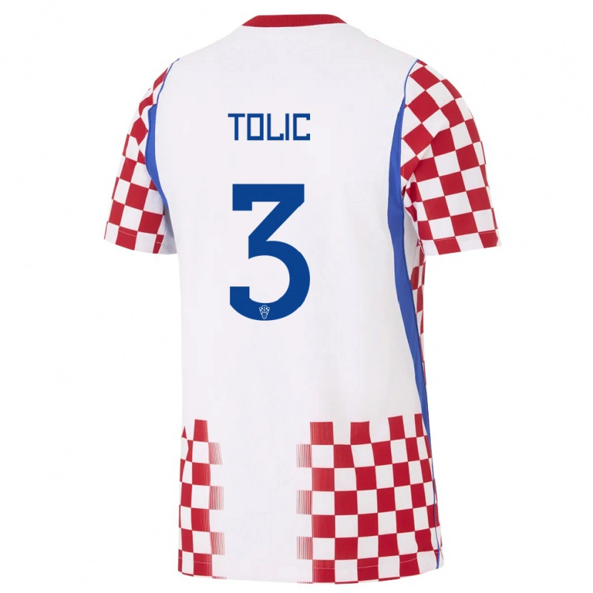 Danxen Dětské Chorvatsko Filip Tolic #3 Bílá Červená Modrá Domů Hráčské Dresy 26-28 Dres