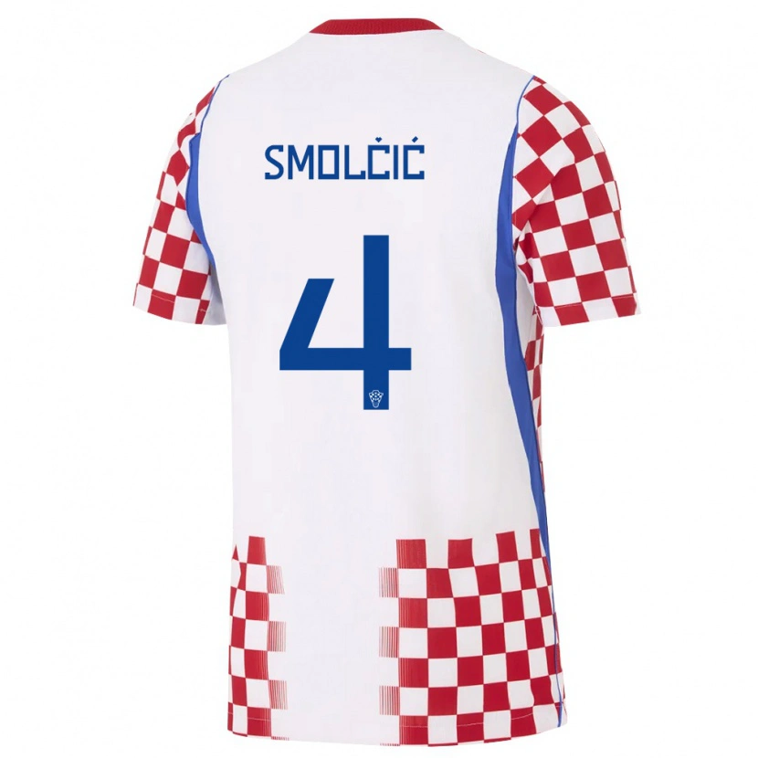 Danxen Dětské Chorvatsko Ivan Smolcic #4 Bílá Červená Modrá Domů Hráčské Dresy 26-28 Dres