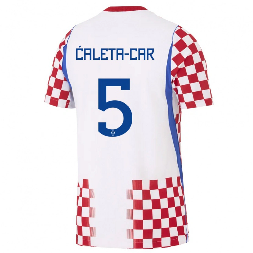 Danxen Dětské Chorvatsko Duje Caleta-Car #5 Bílá Červená Modrá Domů Hráčské Dresy 26-28 Dres