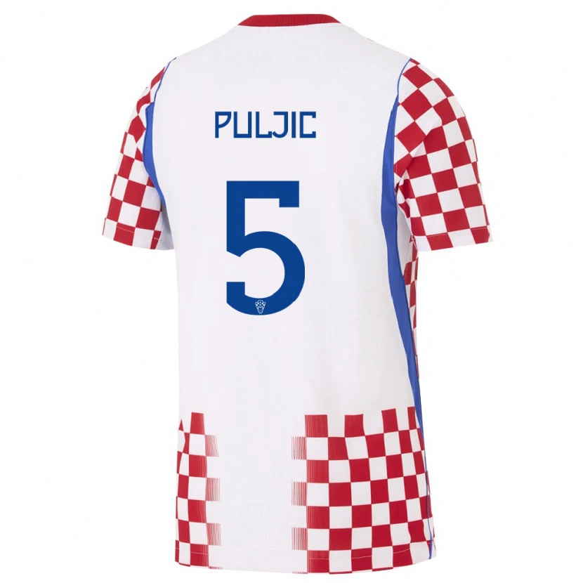 Danxen Dětské Chorvatsko Ljubo Puljic #5 Bílá Červená Modrá Domů Hráčské Dresy 26-28 Dres