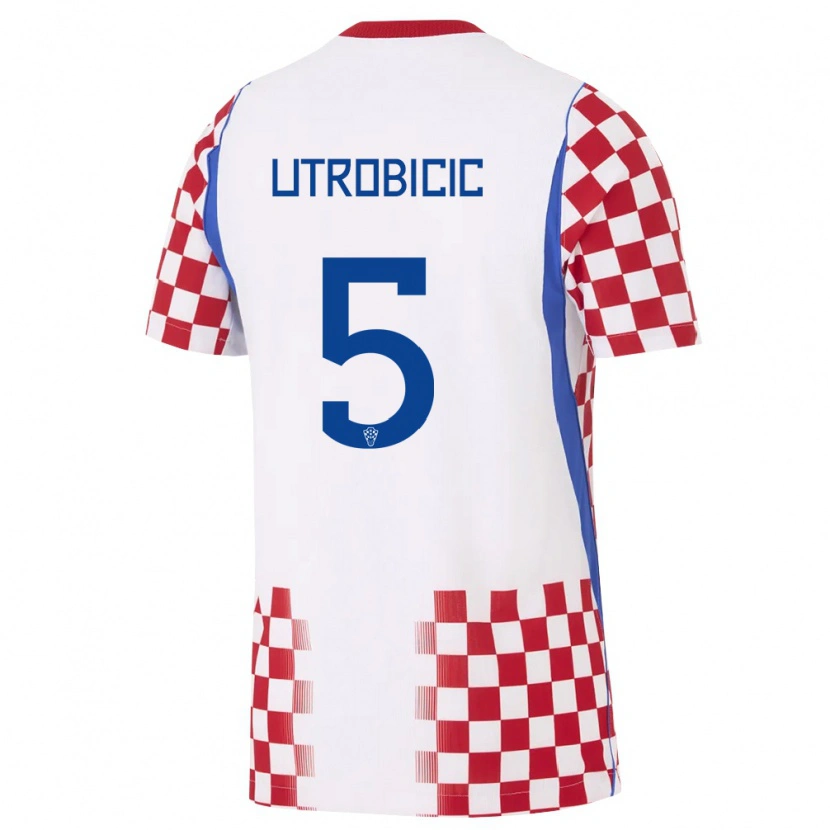 Danxen Dětské Chorvatsko Ante Utrobicic #5 Bílá Červená Modrá Domů Hráčské Dresy 26-28 Dres