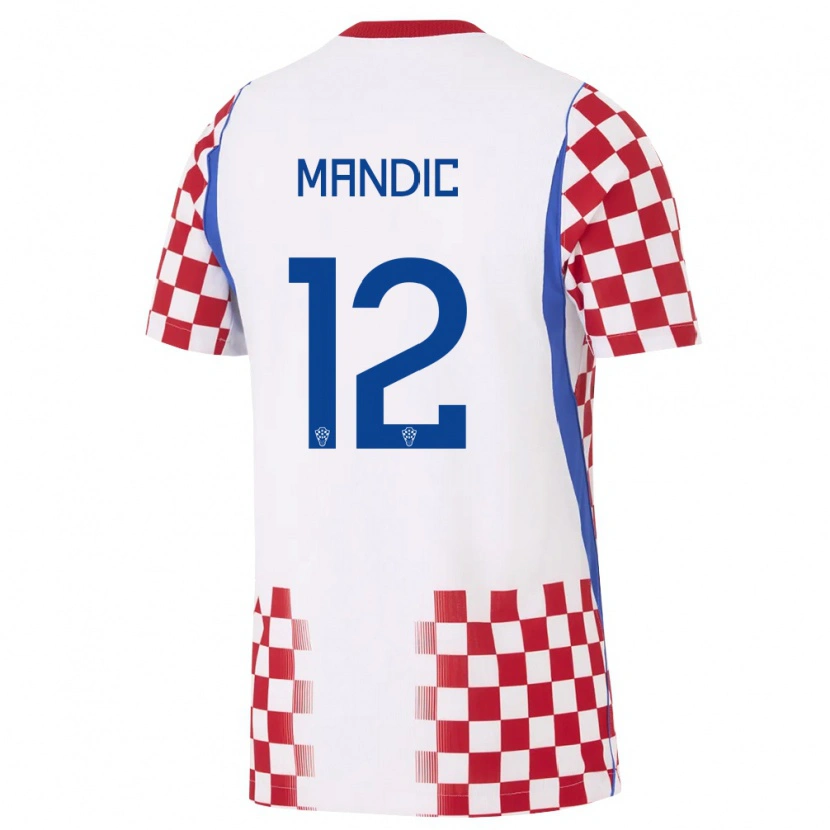Danxen Dětské Chorvatsko Ivan Mandic #12 Bílá Červená Modrá Domů Hráčské Dresy 26-28 Dres