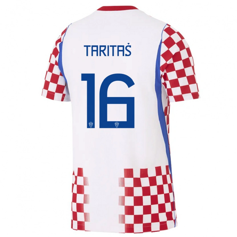 Danxen Dětské Chorvatsko Martina Taritas #16 Bílá Červená Modrá Domů Hráčské Dresy 26-28 Dres