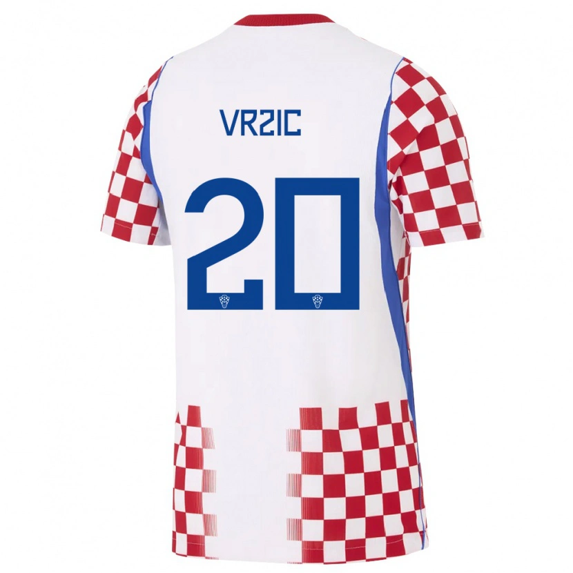 Danxen Dětské Chorvatsko Luka Vrzic #20 Bílá Červená Modrá Domů Hráčské Dresy 26-28 Dres