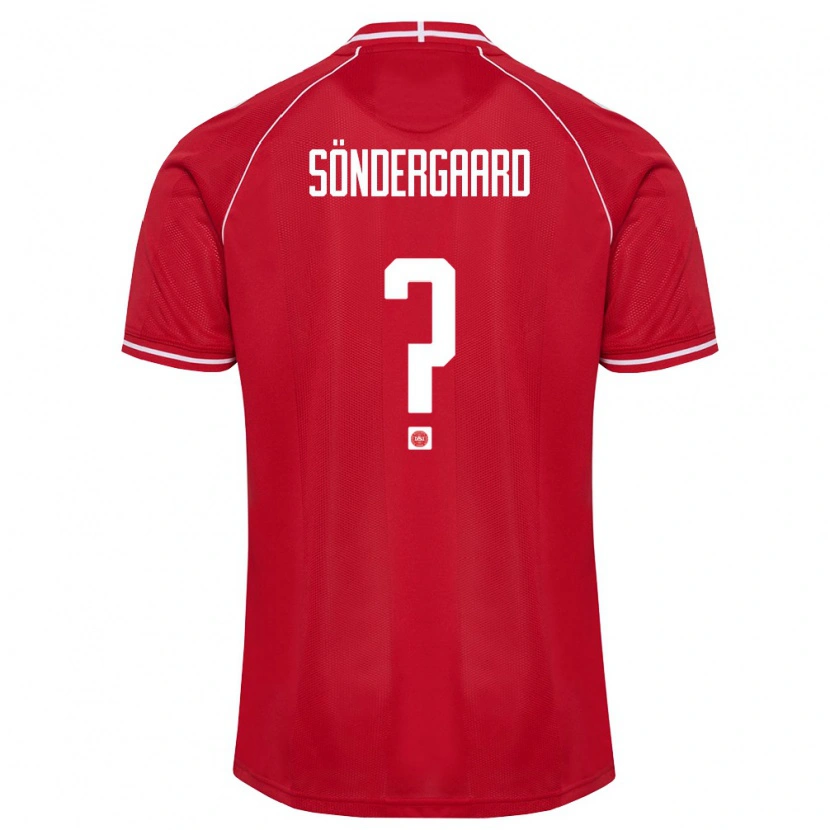 Danxen Dětské Dánsko Philip Søndergaard #0 Červená Bílá Domů Hráčské Dresy 26-28 Dres