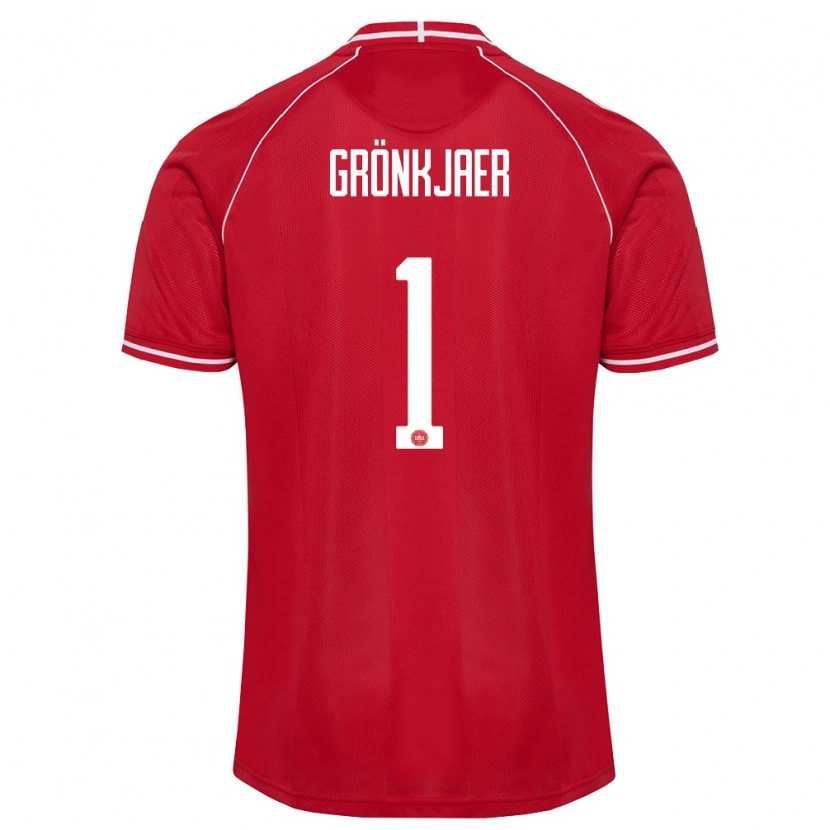 Danxen Dětské Dánsko Bertil Grönkjaer #1 Červená Bílá Domů Hráčské Dresy 26-28 Dres