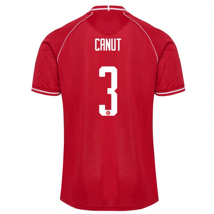 Danxen Dětské Dánsko Raphael Canut #3 Červená Bílá Domů Hráčské Dresy 26-28 Dres