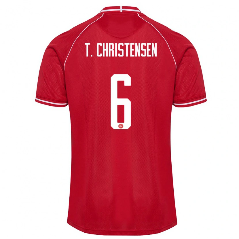 Danxen Dětské Dánsko Tristan Christensen #6 Červená Bílá Domů Hráčské Dresy 26-28 Dres