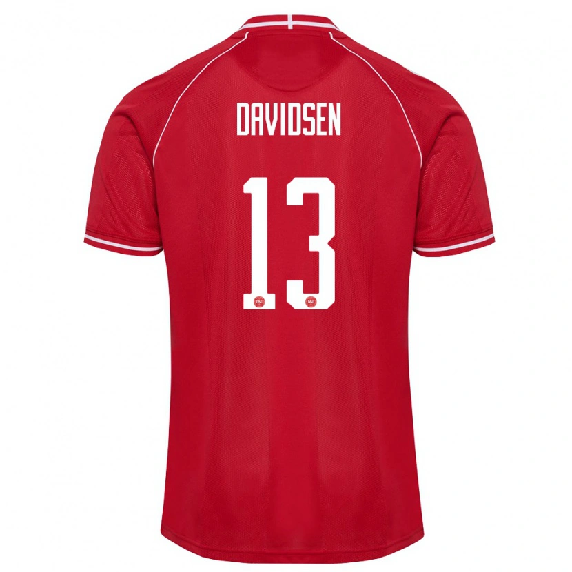 Danxen Dětské Dánsko Kasper Davidsen #13 Červená Bílá Domů Hráčské Dresy 26-28 Dres