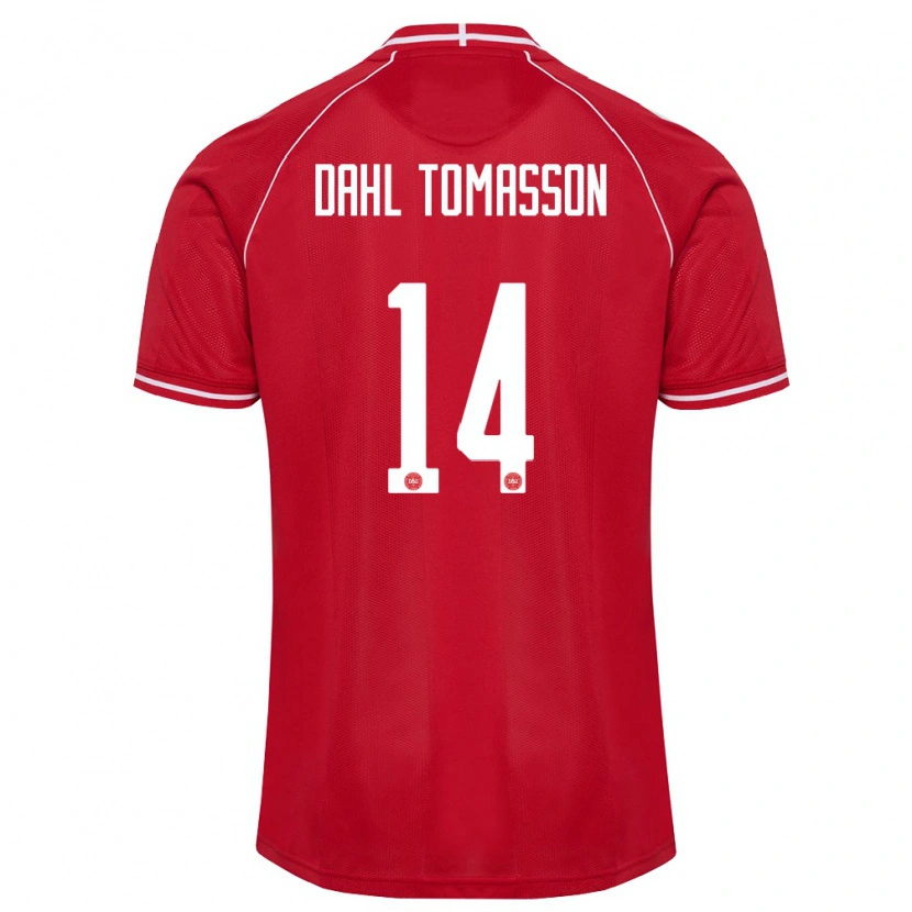 Danxen Dětské Dánsko Luca Dahl Tomasson #14 Červená Bílá Domů Hráčské Dresy 26-28 Dres