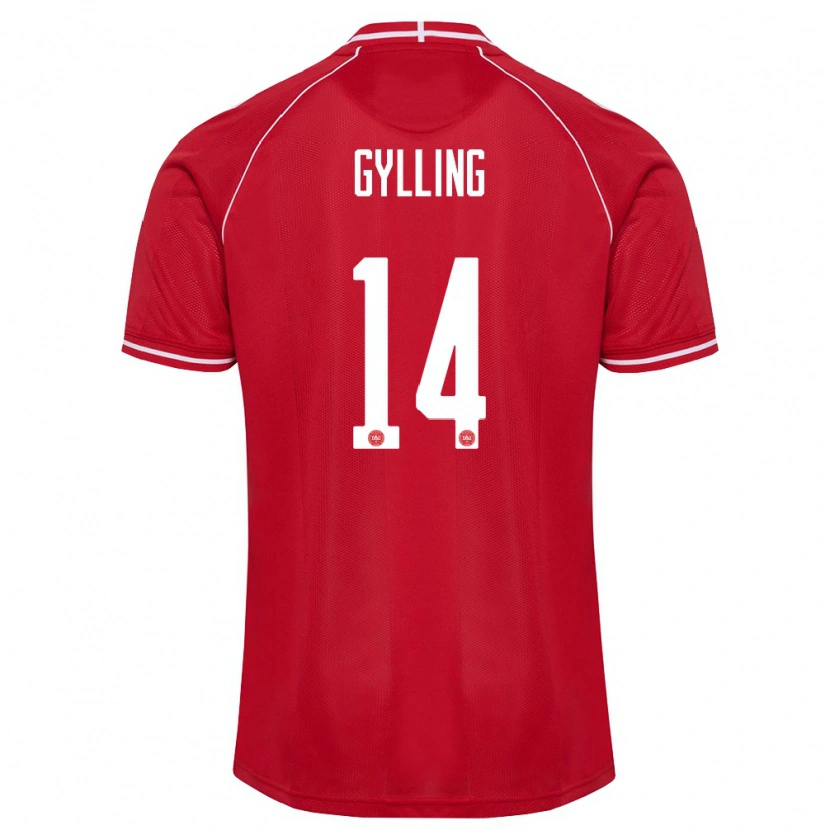 Danxen Dětské Dánsko Emil Gylling #14 Červená Bílá Domů Hráčské Dresy 26-28 Dres