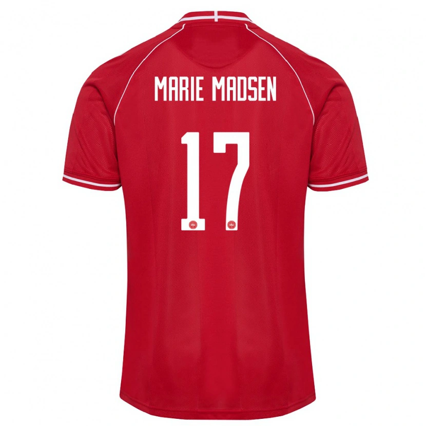 Danxen Dětské Dánsko Rikke Marie Madsen #17 Červená Bílá Domů Hráčské Dresy 26-28 Dres