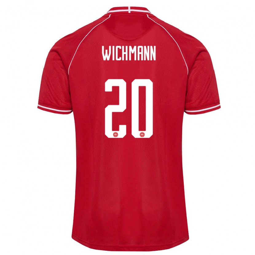 Danxen Dětské Dánsko Julius Wichmann #20 Červená Bílá Domů Hráčské Dresy 26-28 Dres