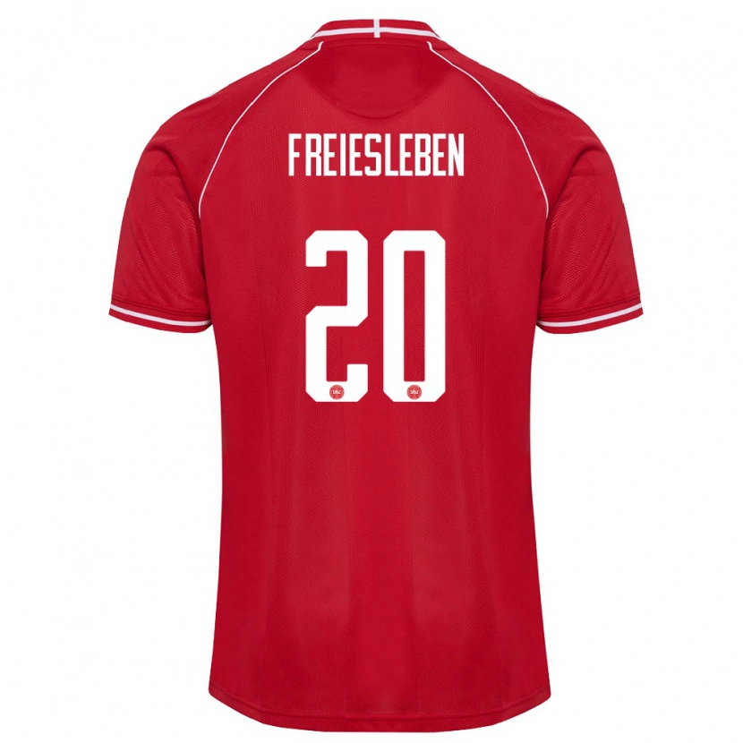 Danxen Dětské Dánsko Tristan Freiesleben #20 Červená Bílá Domů Hráčské Dresy 26-28 Dres