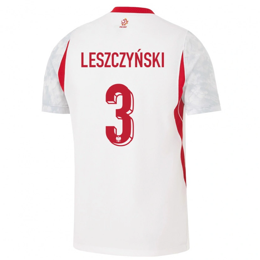 Danxen Dětské Polsko Jan Leszczyński #3 Bílá Červená Šedá Domů Hráčské Dresy 26-28 Dres