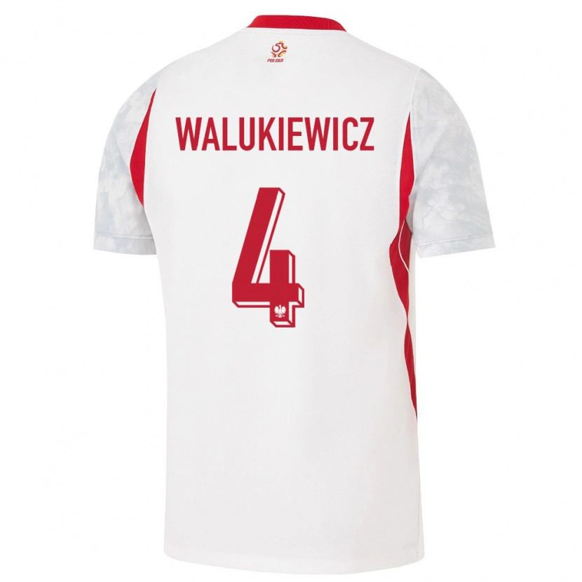 Danxen Dětské Polsko Sebastian Walukiewicz #4 Bílá Červená Šedá Domů Hráčské Dresy 26-28 Dres