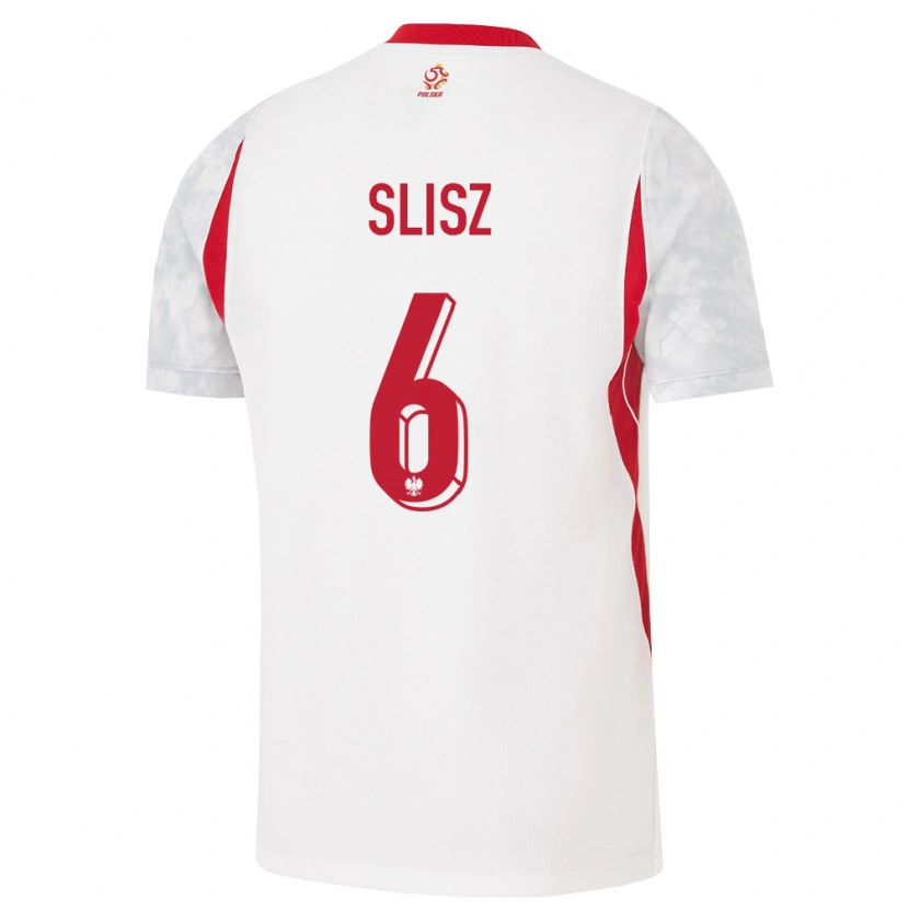 Danxen Dětské Polsko Bartosz Slisz #6 Bílá Červená Šedá Domů Hráčské Dresy 26-28 Dres