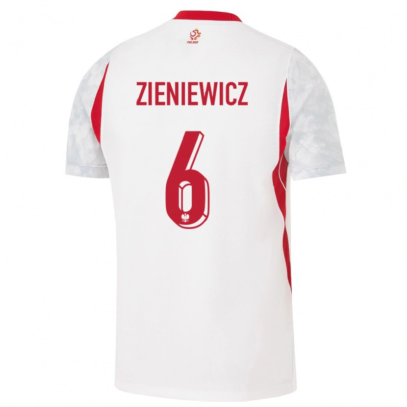 Danxen Dětské Polsko Wiktoria Zieniewicz #6 Bílá Červená Šedá Domů Hráčské Dresy 26-28 Dres