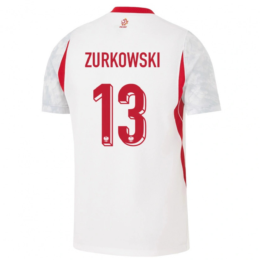 Danxen Dětské Polsko Szymon Zurkowski #13 Bílá Červená Šedá Domů Hráčské Dresy 26-28 Dres