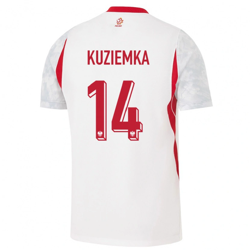 Danxen Dětské Polsko Maciej Kuziemka #14 Bílá Červená Šedá Domů Hráčské Dresy 26-28 Dres