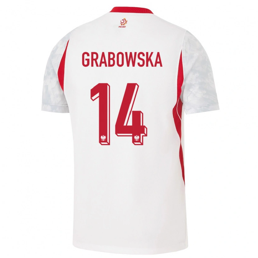 Danxen Dětské Polsko Dominika Grabowska #14 Bílá Červená Šedá Domů Hráčské Dresy 26-28 Dres