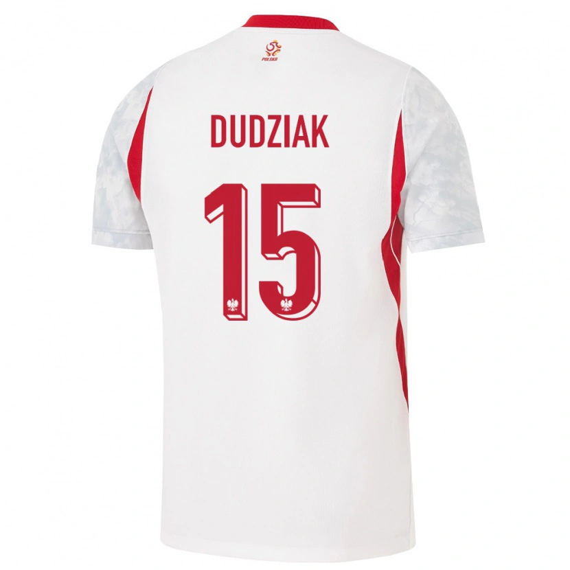 Danxen Dětské Polsko Aleksandra Dudziak #15 Bílá Červená Šedá Domů Hráčské Dresy 26-28 Dres