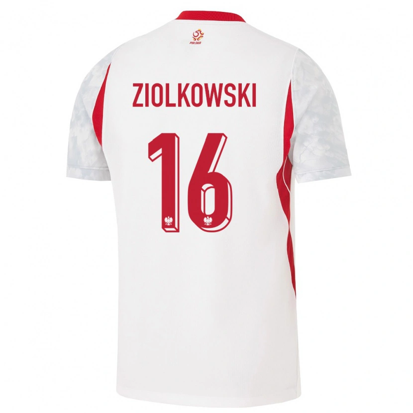 Danxen Dětské Polsko Jan Ziolkowski #16 Bílá Červená Šedá Domů Hráčské Dresy 26-28 Dres
