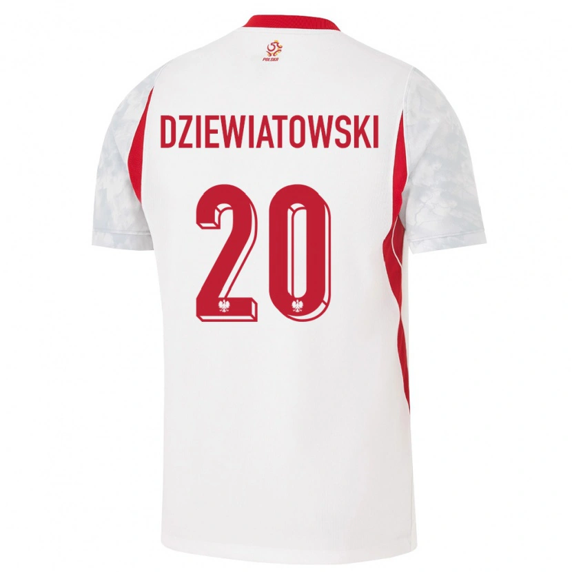 Danxen Dětské Polsko Mateusz Dziewiatowski #20 Bílá Červená Šedá Domů Hráčské Dresy 26-28 Dres