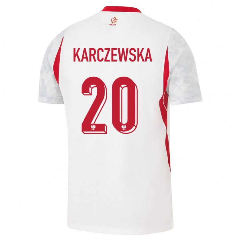Danxen Dětské Polsko Nikola Karczewska #20 Bílá Červená Šedá Domů Hráčské Dresy 26-28 Dres