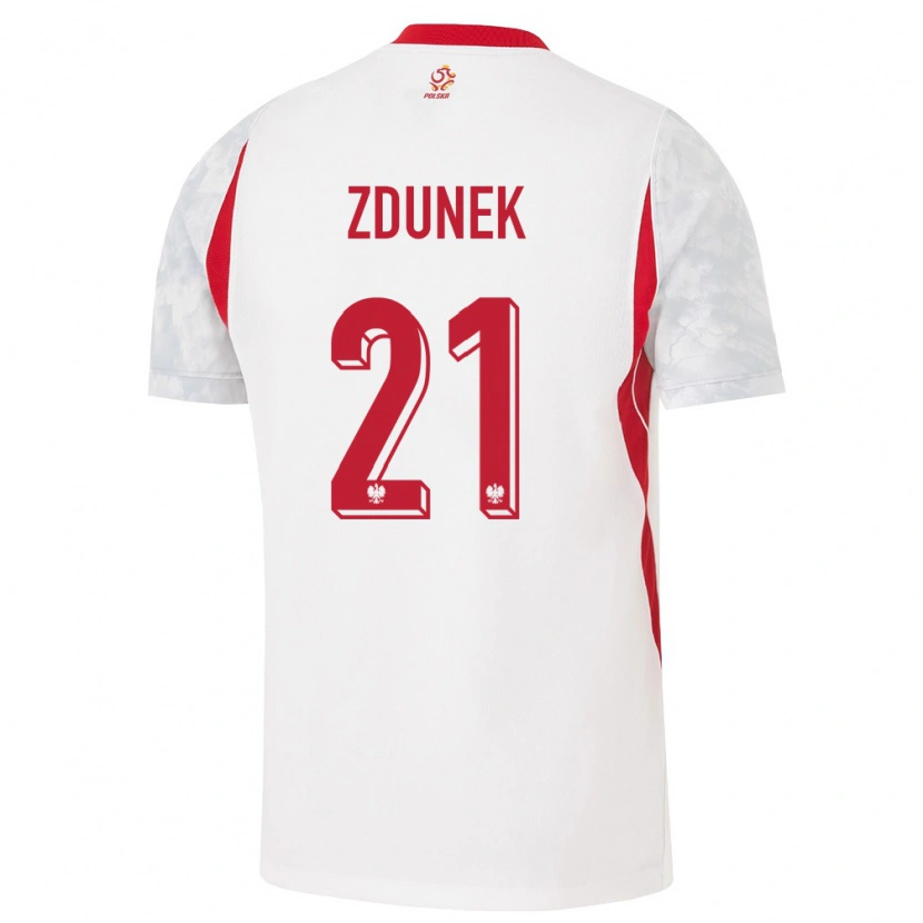 Danxen Dětské Polsko Emilia Zdunek #21 Bílá Červená Šedá Domů Hráčské Dresy 26-28 Dres