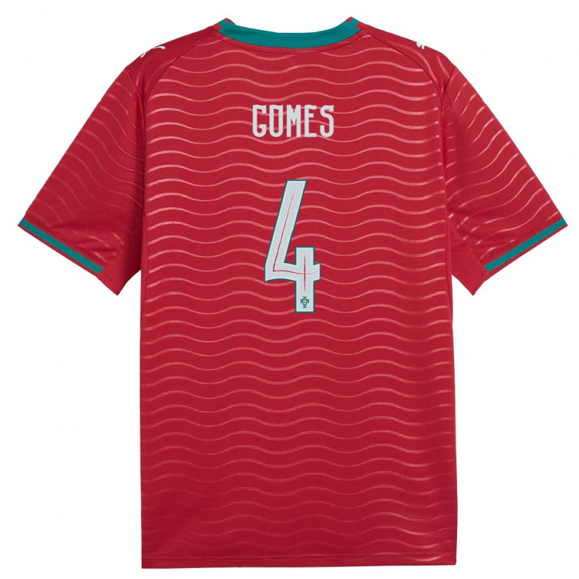 Danxen Dětské Portugalsko Luís Gomes #4 Červená Zelená Bílá Domů Hráčské Dresy 26-28 Dres