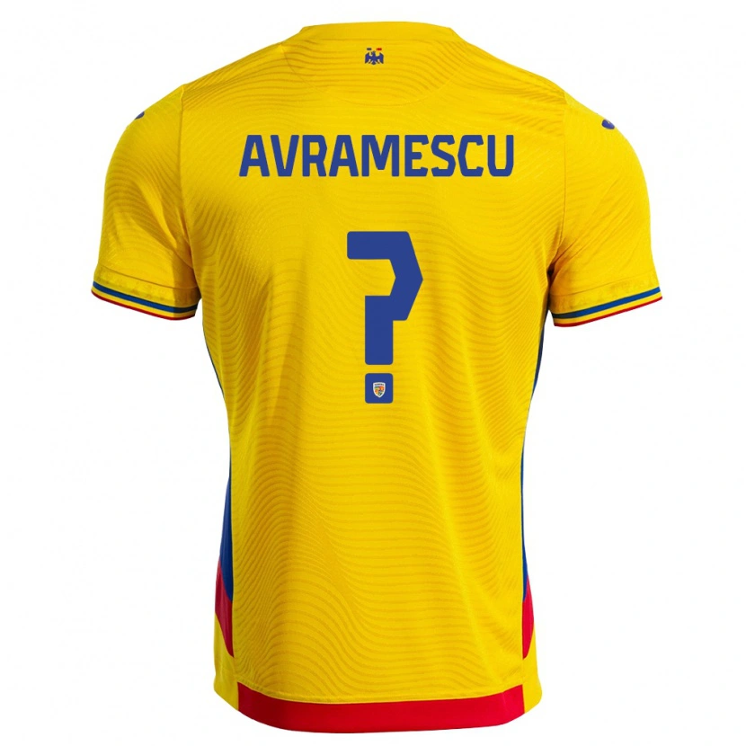 Danxen Dětské Rumunsko Ianis Avrămescu #0 Žlutá Červená Domů Hráčské Dresy 26-28 Dres